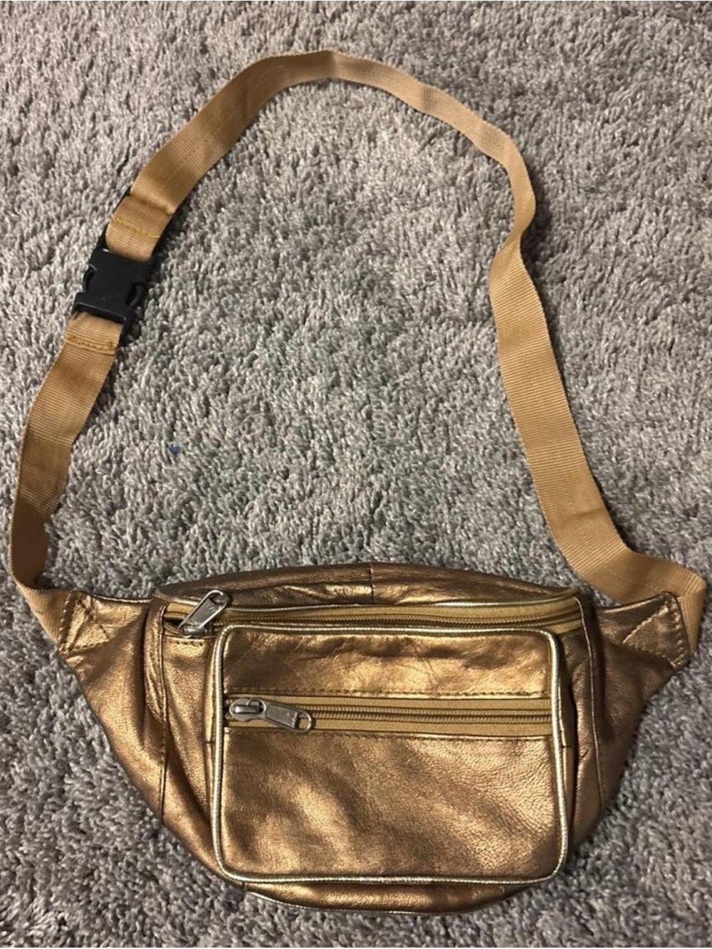 Metallic Gold Leather Fanny Pack Belt Bag – Festival & Travel Sling